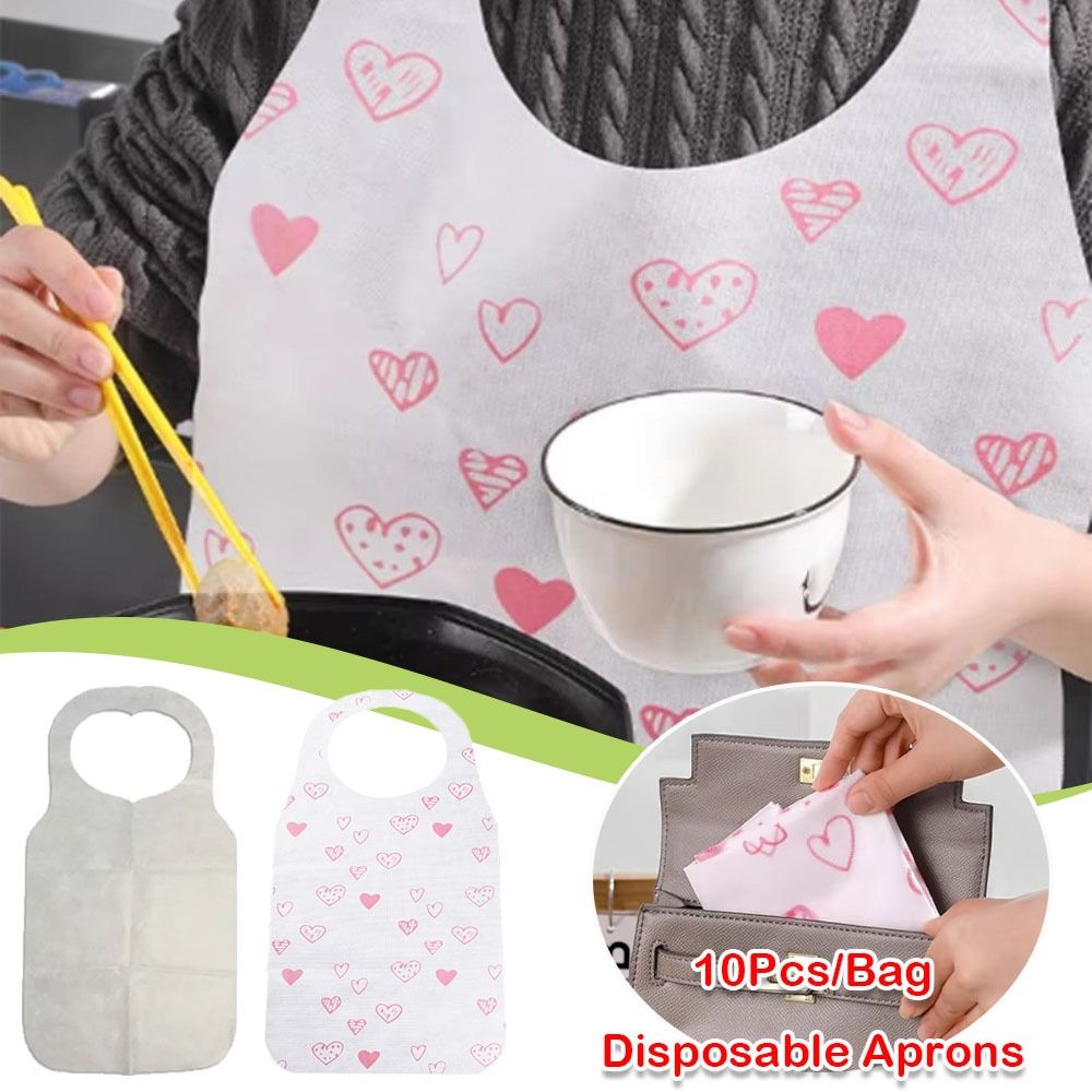 Home Cooking Oil Disposal - 10Pcs/Bag Portable Heart Printed Disposable Aprons