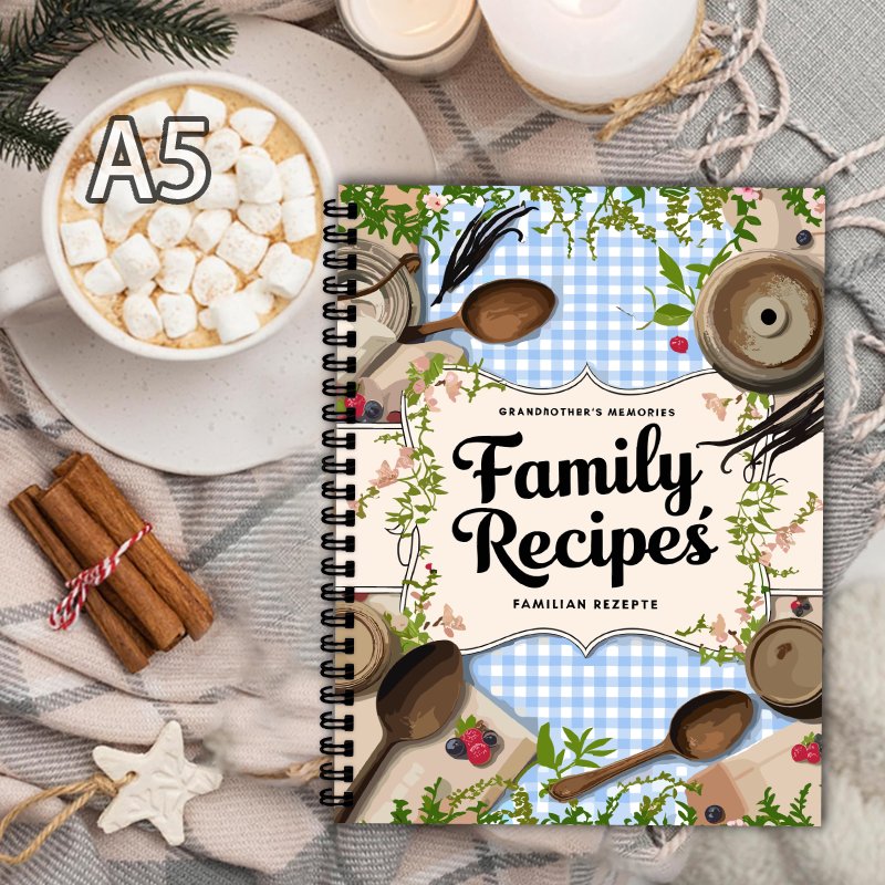Home Cooking Book - A5 Recipe Book, Blue Grid, Vine